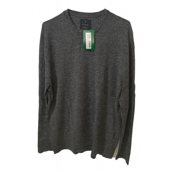 Mens large 100% merino wool sweater dark gray Grey  01 algo crewneck soft - Picture 1 of 9